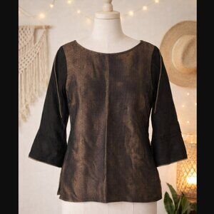 Vintage Fabindia Silk Blouse M Chevron India Quiet Luxury Boho Artisan Textile